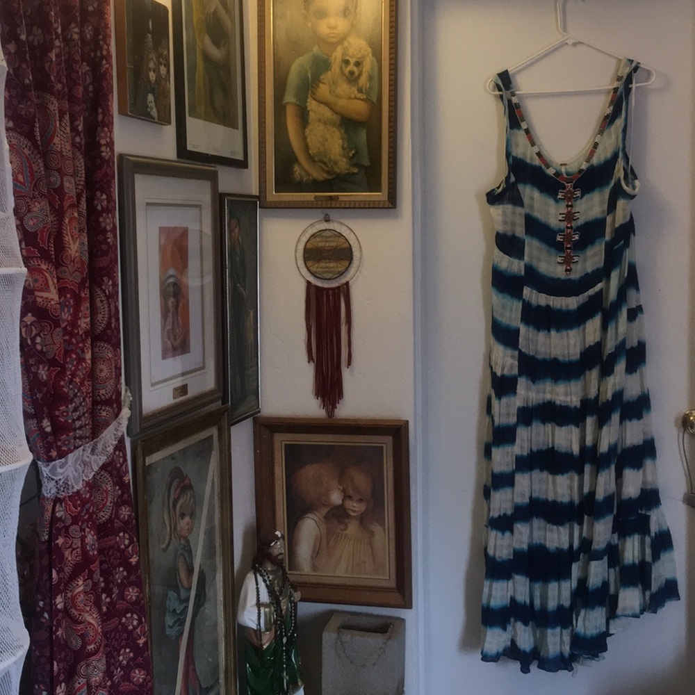 BoHo hippie free people indigo embroidered dress